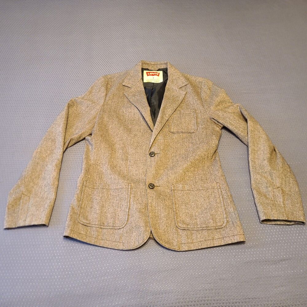 Vtg Levi's Blazer Jacket Herringbone Wool Polyester 2 Button Size Medium